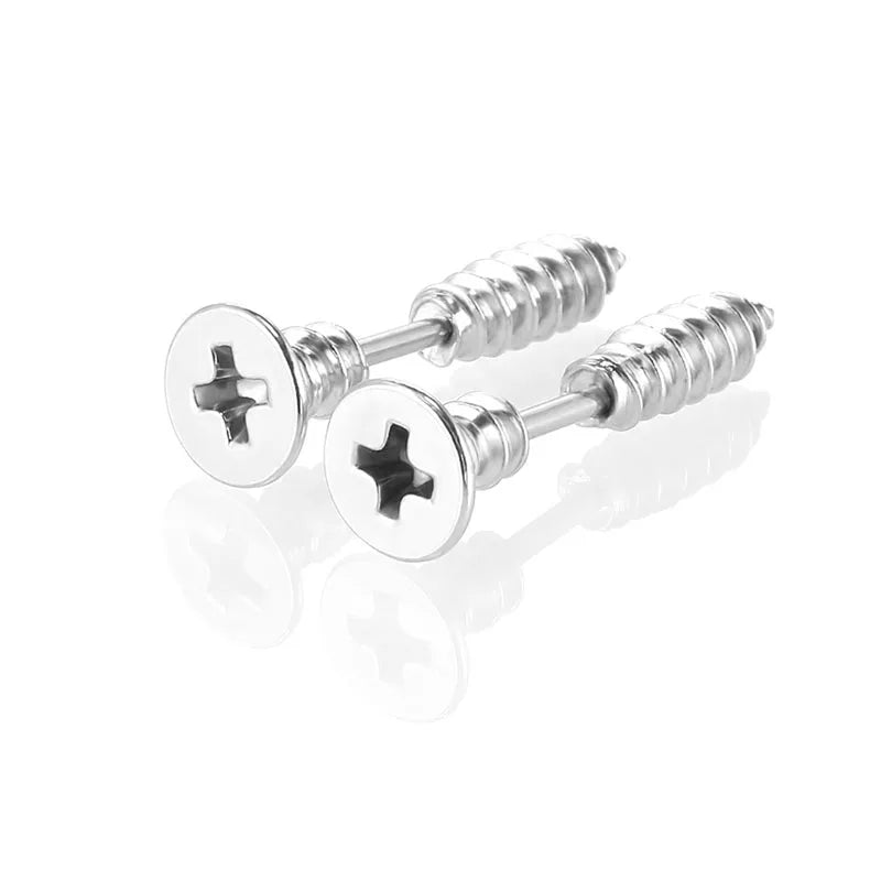 1Pair Punk Fashion Gold Black Colorful Stainless Steel Nail Screw Stud Earring for Women Men Helix Ear Body Piercing Jewelry